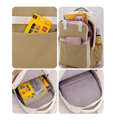 Mochila Escolar Niña Estilo Preppy Multicolor Ligera Doble Compartimento - Image 11