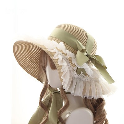 Sombrero de Paja para Mujer con Ala Ancha, Encaje y Moño Decorativo - Image 4