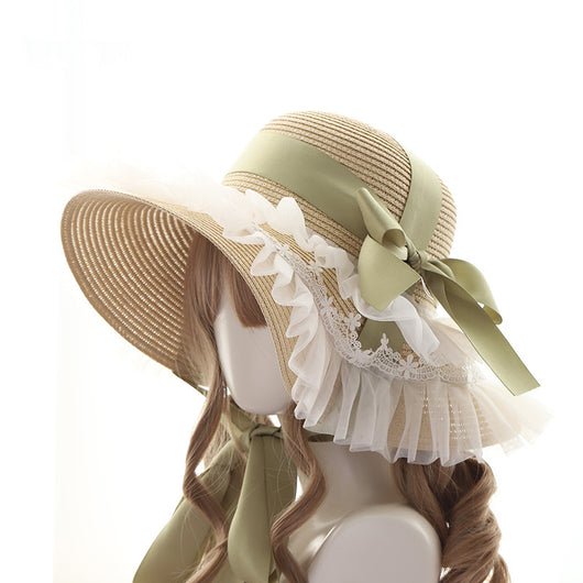 Sombrero de Paja para Mujer con Ala Ancha, Encaje y Moño Decorativo - Image 4