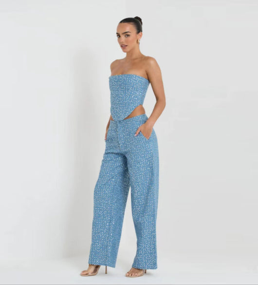 Conjunto de Pantalón Ancho y Top Tubo Brillante - Image 2