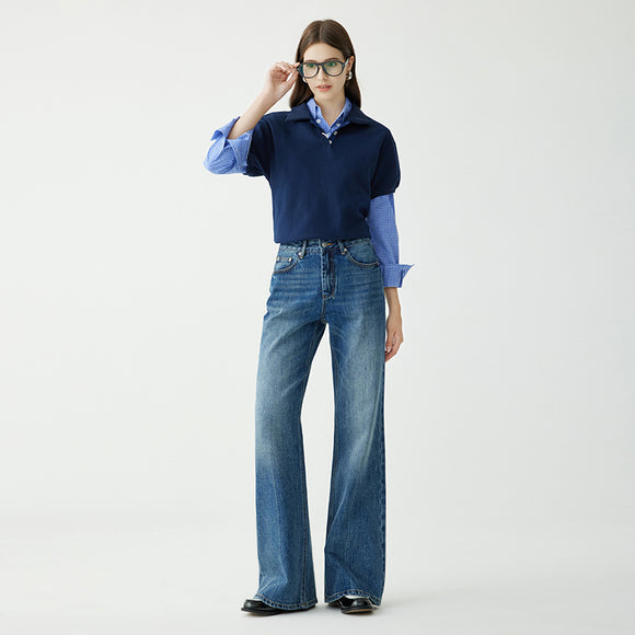 Jeans Rectos Cintura Alta Mujer Otoño Stretch