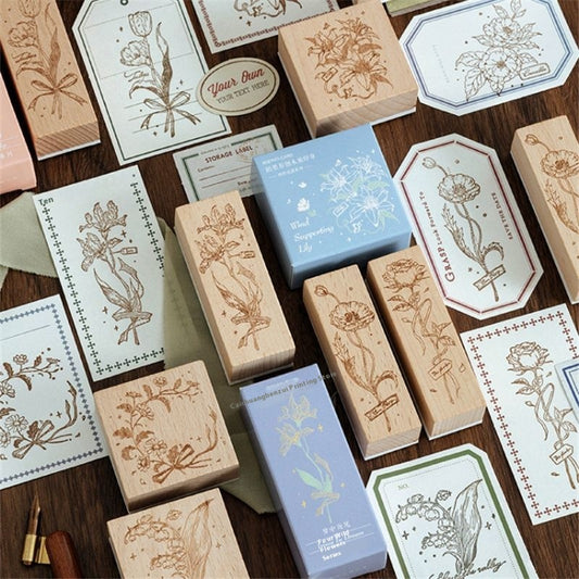 Sello de Madera Floral Retro para Cuadernos Artísticos y Proyectos DIY