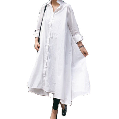 Vestido Camisa Casual Blanco y Negro con Diseño Irregular - Image 5