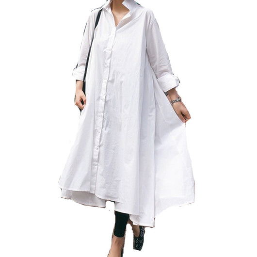 Vestido Camisa Casual Blanco y Negro con Diseño Irregular - Image 5