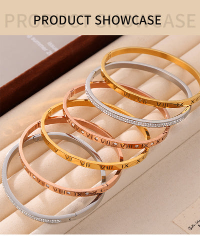Pulsera de Titanio Chapada en Oro con Diseño Romano Grabado y Diamantes Incrustados - Image 16