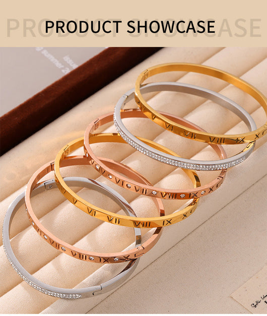Pulsera de Titanio Chapada en Oro con Diseño Romano Grabado y Diamantes Incrustados - Image 16