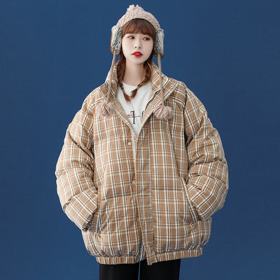 Abrigo Acolchado a Cuadros para Mujer - Chaqueta Corta Abrigadora - Image 4