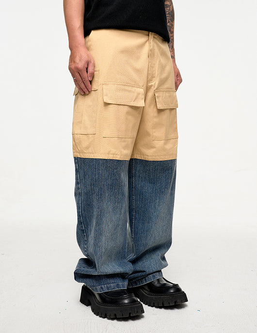 Pantalón Denim Holgado de Contraste con Costuras Multi-Bolsillo Estilo Retro - Image 11