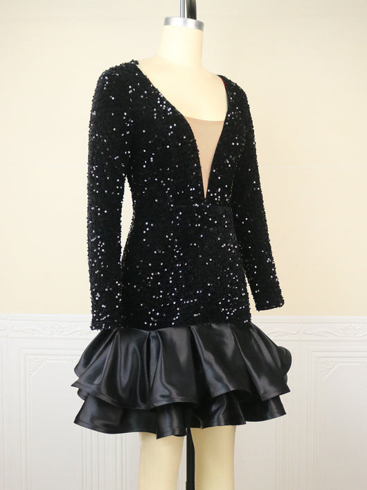 Vestido de Fiesta Corto con Escote Profundo y Lentejuelas Transparente - Image 4