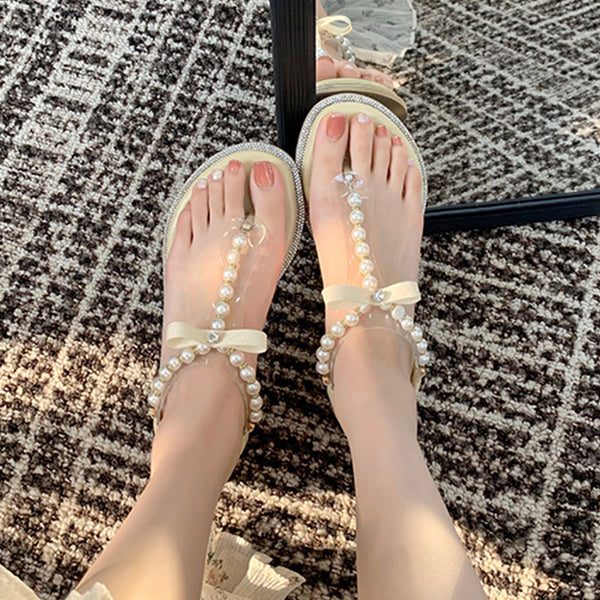 Sandalias Planas con Strass y Perlas para Mujer