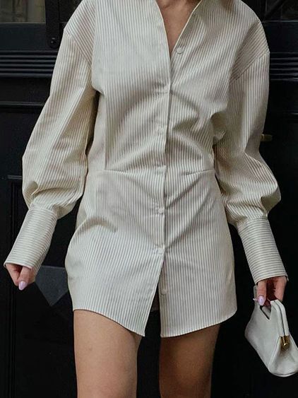 Vestido Camisero Elegante con Rayas y Mangas Largas para Mujer - Image 11