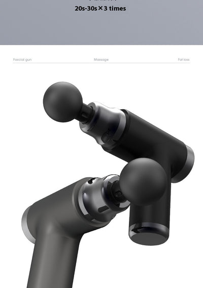 Black mini massage gun with a spherical head attachment and an LCD screen showing "32" with power and intensity buttons. - Image 12