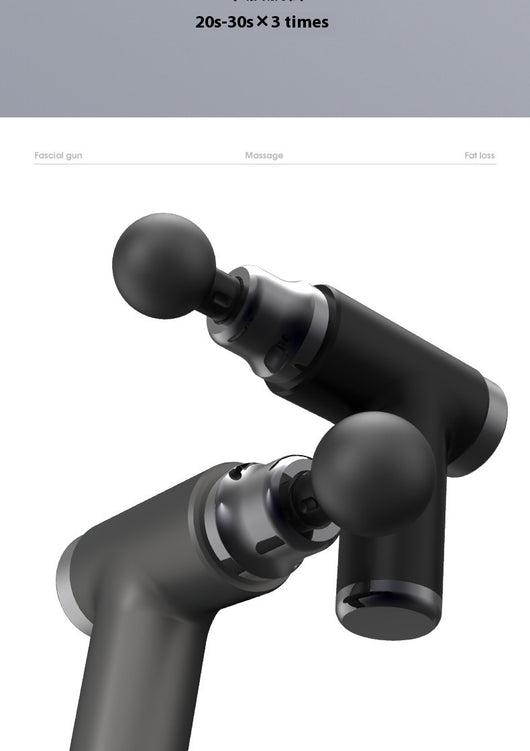 Black mini massage gun with a spherical head attachment and an LCD screen showing "32" with power and intensity buttons. - Image 12