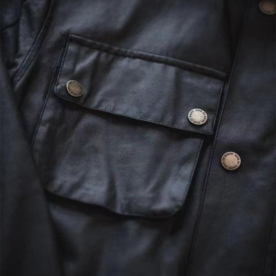 Chaqueta Impermeable de Cuero Encerado Estilo Motociclista Retro para Hombre - Image 12