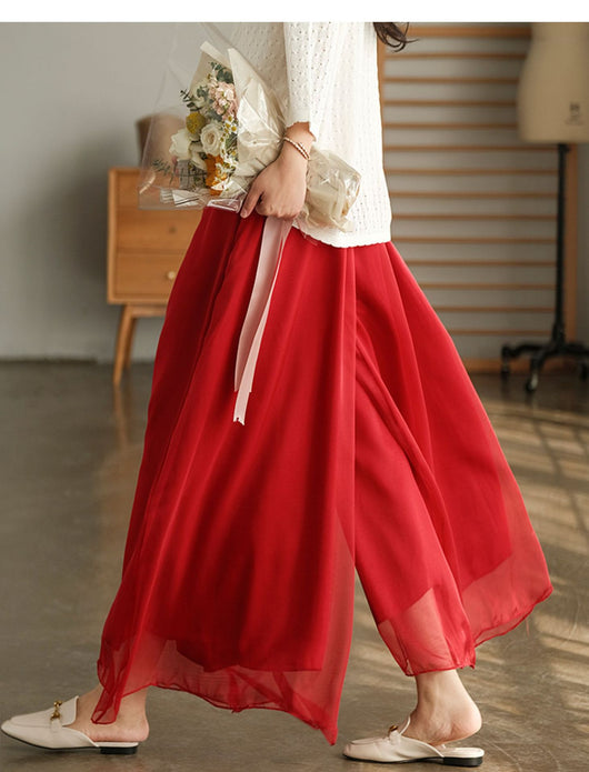 Pantalones Anchos de Cintura Alta en Malla y Gasa - Comodidad Elegante - Image 57