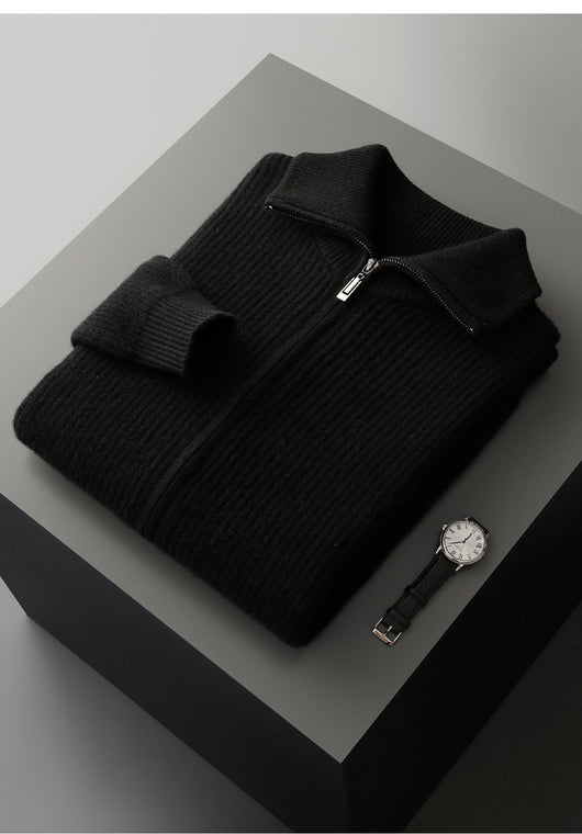 Cardigan de Lana Pura con Cierre para Hombre - Abrigo Solapa Otoño Invierno - Image 11