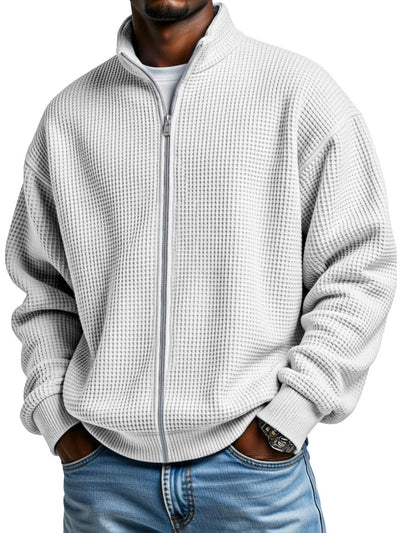 Chaqueta Minimalista de Cuello Alto con Cierre y Textura Waffle para Hombre - Image 6
