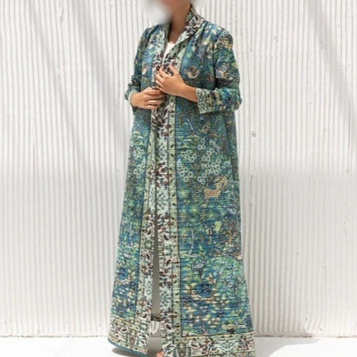 Cardigan Djellaba Étnico con Pliegues y Estampado - Capa Clásica de Moda - Image 25