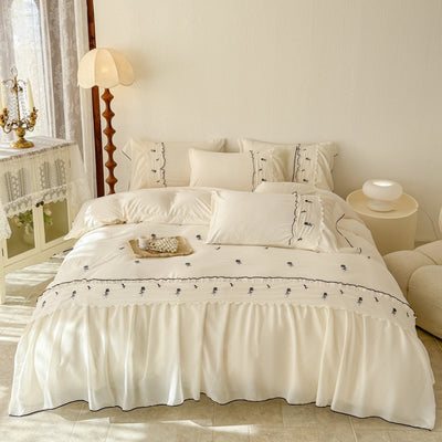 Juego de Cama de Algodón Lavado con Encaje Bordado - 4 Piezas - Image 8