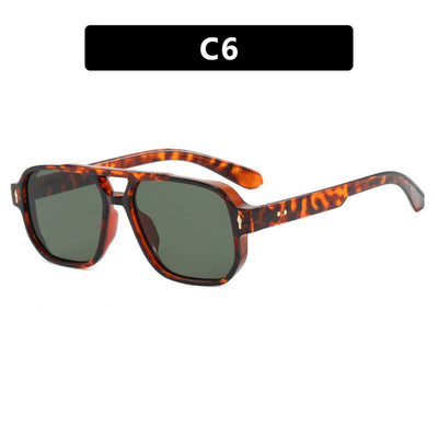 Black full-frame retro casual sunglasses with dark gray lenses and a double bridge, featuring gold accents. - Image 7