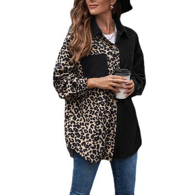 Blusa Suelta Estampado Leopardo Manga Larga Bicolor para Mujer - Image 5