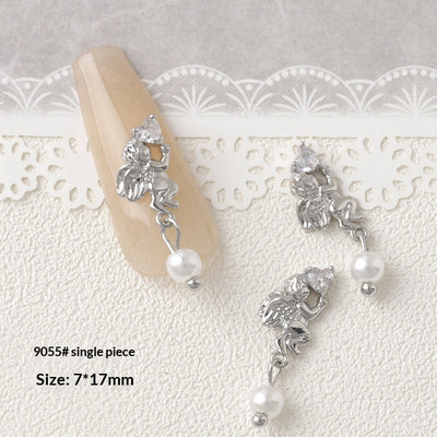 Accesorios de Decoración de Uñas con Moño de Circón Plateado - Image 11