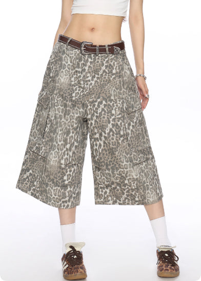 Pantalones Capri Cargo Denim Estampado Leopardo para Mujer Verano - Image 3