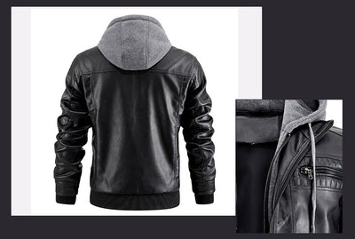 Chaqueta de Cuero PU con Capucha y Bolsillos con Cierre para Hombre - Image 10