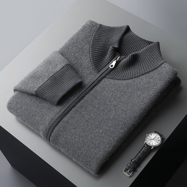 Cardigan de Cuello Alto con Cierre de Cachemira para Hombre