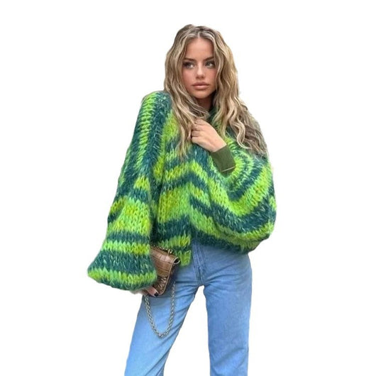 Cardigan Tejido a Rayas Multicolor Holgado de Manga Larga - Image 5