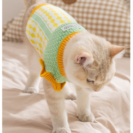 Suéter Tejido de Piña con Bloques de Color para Gatos y Mascotas - Abrigo Cálido Otoño Invierno - Image 11
