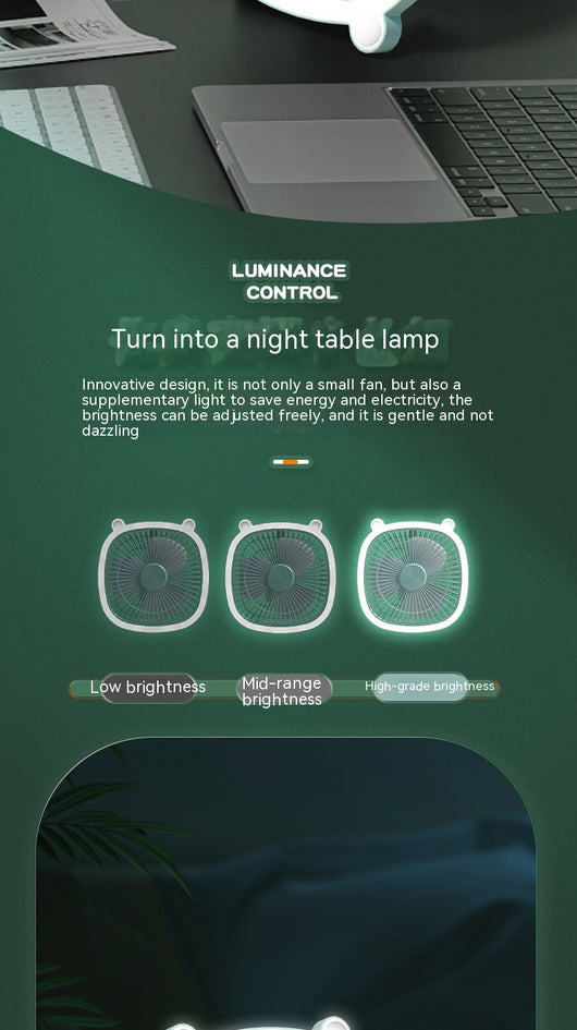 Ventilador Portátil Recargable con Luz Nocturna - Diseño Infantil para Escritorio y Cabecera - Image 3