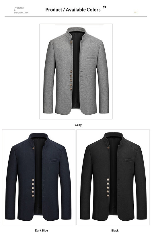 Traje Zhongshan de Lana Tweed con Cuello Mao - Elegancia Tailored Refinada - Image 14
