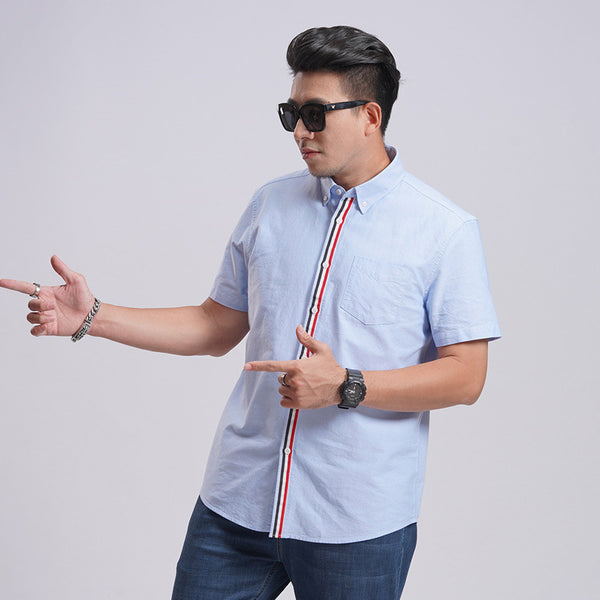 Camisa Oxford Casual a Rayas con Contraste de Colores para Hombre