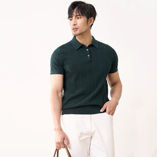 Camisa Tejida Manga Corta Hombre Rayas Verticales Slim Fit Ejecutiva - Image 7