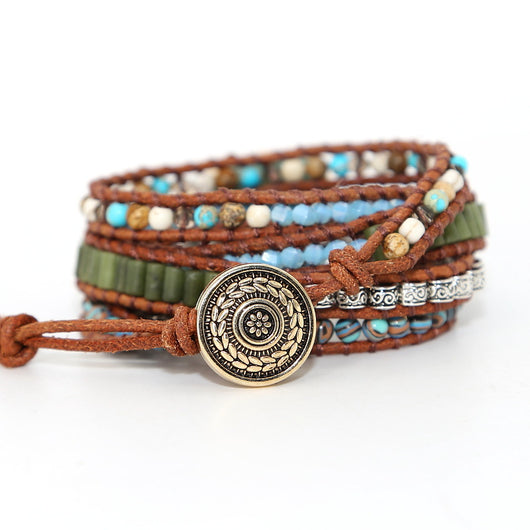 Pulsera Tejida a Mano en Cuero Turquesa Imperial - Image 3