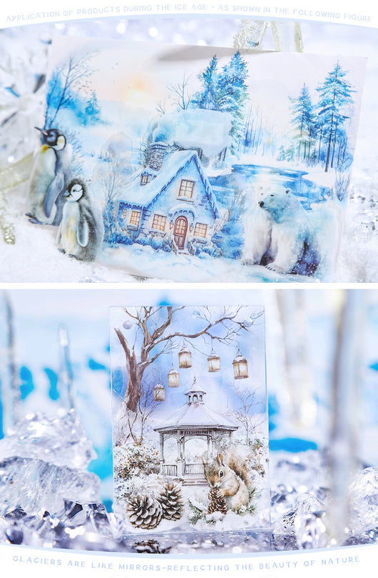 A set of 25 PET stickers featuring winter landscapes, ice castles, deer, wolves, and an ice queen in a snowy fantasy theme. - Image 15