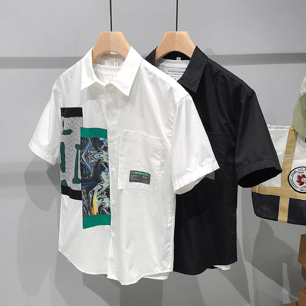 Camisa Colorblock de Manga Corta con Bolsillo para Hombre