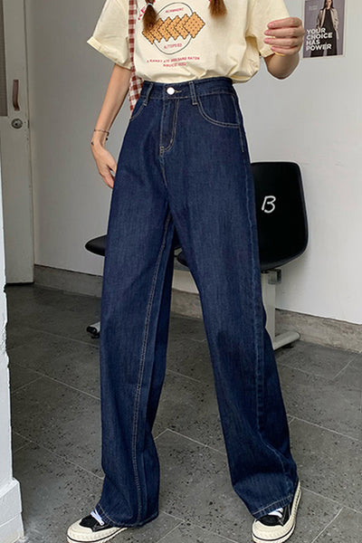 Pantalón Vaquero Azul Oscuro Recto y Holgado para Mujer - Primavera, Otoño e Invierno - Image 9