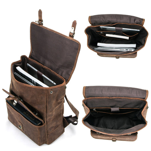 Mochila Vintage de Cuero Crazy Horse para Hombre - Black Angel Retro - Image 5