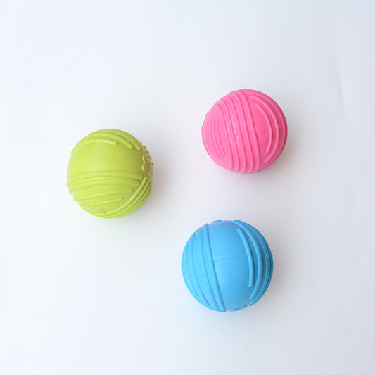 Sapphire blue TPR dog sound ball with a textured surface for teeth grinding and biting.