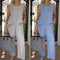 Conjunto de Dos Piezas: Blusa sin Mangas y Pantalón Ancho en Algodón y Lino para Mujer