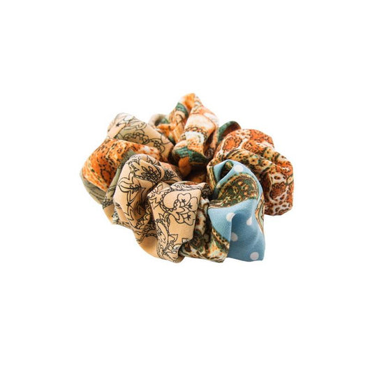 Pañuelo de Seda Estampado Flores de Anacardo Retro Azul con Anillo para el Cabello - Image 10