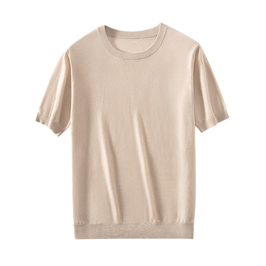 Camiseta Manga Corta Hombre Cuello Redondo Tejida Suelta Casual - Image 5