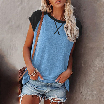 Playera Suelta de Cuello Redondo con Combinación de Colores para Mujer - Image 12