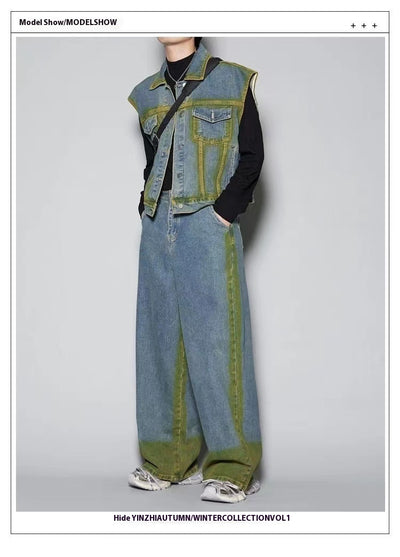 Conjunto Denim Degradado Distressed con Chaleco Spray Color - Image 17