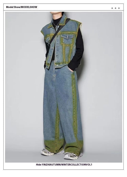 Conjunto Denim Degradado Distressed con Chaleco Spray Color - Image 17