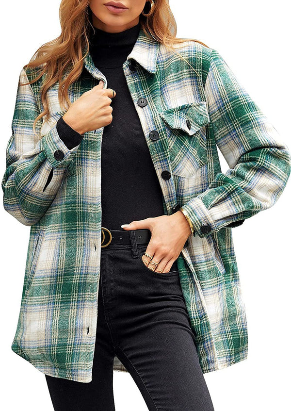 Chaqueta Camisa Oversized a Cuadros con Botones para Mujer
