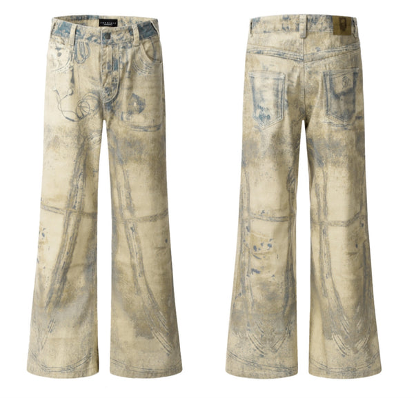 Jeans Retro con Impresión Láser 3D Efecto Vintage Desteñido