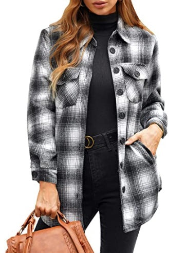 Chaqueta Camisa Oversized a Cuadros con Botones para Mujer - Image 11